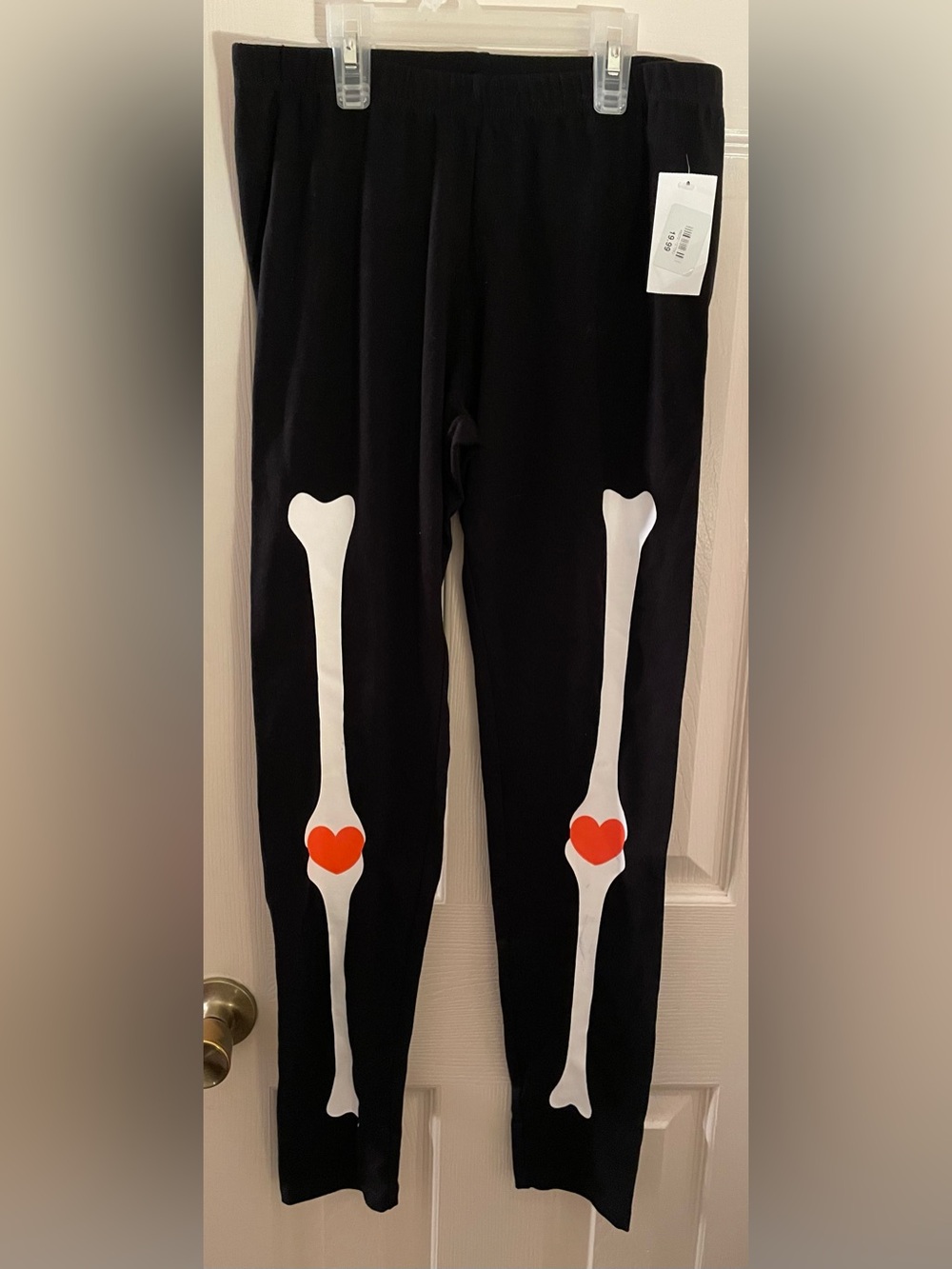 Kids Black Leggings with White Bone & Red Heart Graphic 14/16 NWT Halloween